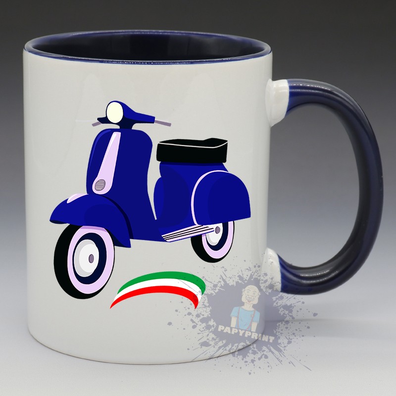 MUG Moto - "Vespa, Bleu" (en Céramique 350ml)