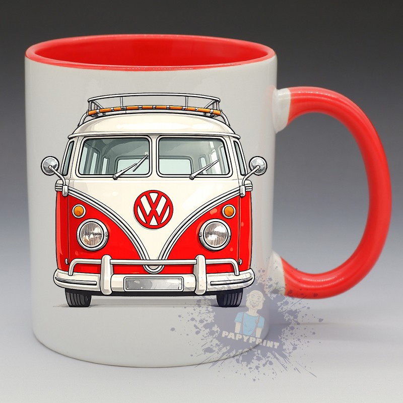MUG Automobile - "Combi Volkswagen, Face avant" (Rouge) (en Céramique 350ml)
