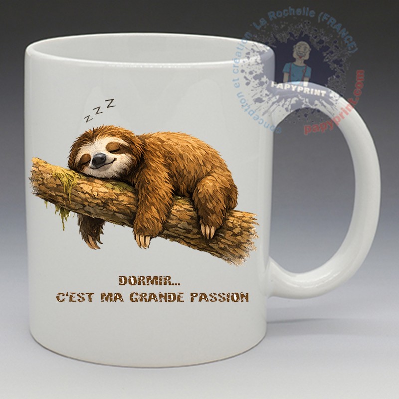 Mug Humoristique - "Dormir c'est ma grande passion" (en Céramique 350ml)