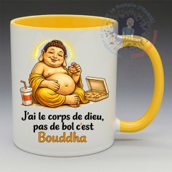 Mug Humoristique - "J'ai le corp de Dieu, pas de bol c'est Bouddha" (en Céramique 350ml)