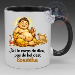 Mug Humoristique - "J'ai le corp de Dieu, pas de bol c'est Bouddha" (en Céramique 350ml)