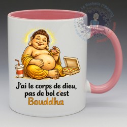 Mug Humoristique - "J'ai le corp de Dieu, pas de bol c'est Bouddha" (en Céramique 350ml)