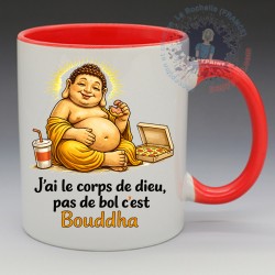 Mug Humoristique - "J'ai le corp de Dieu, pas de bol c'est Bouddha" (en Céramique 350ml)