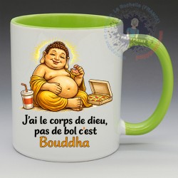 Mug Humoristique - "J'ai le corp de Dieu, pas de bol c'est Bouddha" (en Céramique 350ml)