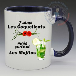 Mug Humoristique - "J'aime les coquelicots mais surtout les mojitos" (en Céramique 350ml)