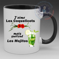 Mug Humoristique - "J'aime les coquelicots mais surtout les mojitos" (en Céramique 350ml)