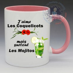 Mug Humoristique - "J'aime les coquelicots mais surtout les mojitos" (en Céramique 350ml)