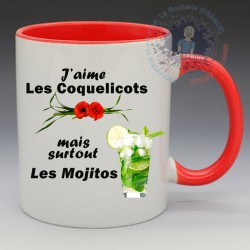 Mug Humoristique - "J'aime les coquelicots mais surtout les mojitos" (en Céramique 350ml)