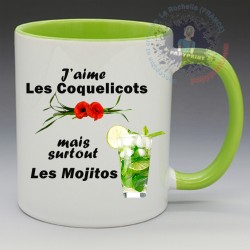 Mug Humoristique - "J'aime les coquelicots mais surtout les mojitos" (en Céramique 350ml)