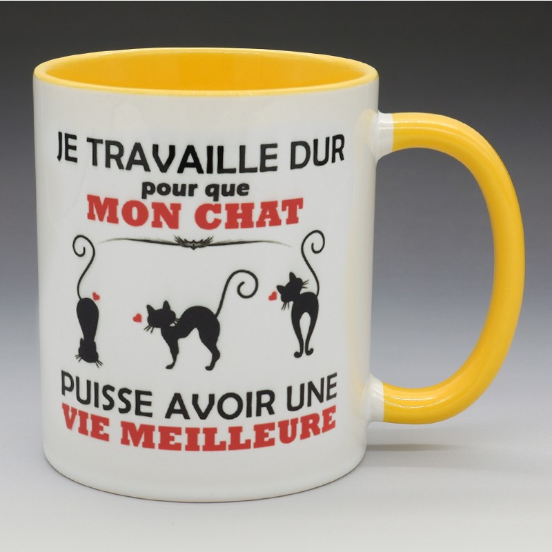 Mug "Je travaille dur pour mon chat" | Papy Print