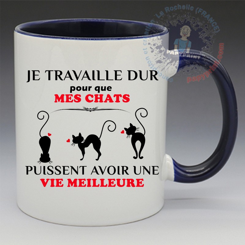 Mug "Je travaille dur pour mes chats" | Papy Print