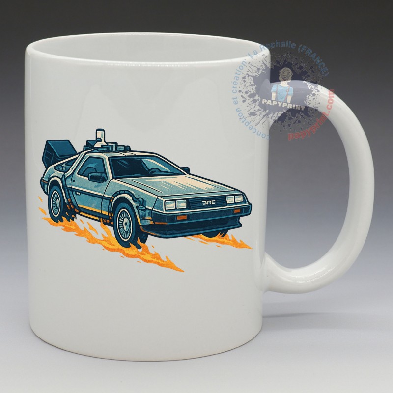 MUG Automobile - Cinéma année 80' "La Delorean de retour vers le futur" (en Céramique 350ml)