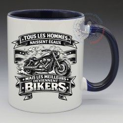 Mug Humoristique - "Tous les hommes naissent égaux, mais les meilleurs deviennent Bikers" (en Céramique 350ml)