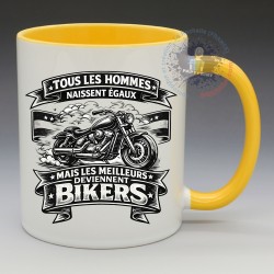 Mug Humoristique - "Tous les hommes naissent égaux, mais les meilleurs deviennent Bikers" (en Céramique 350ml)
