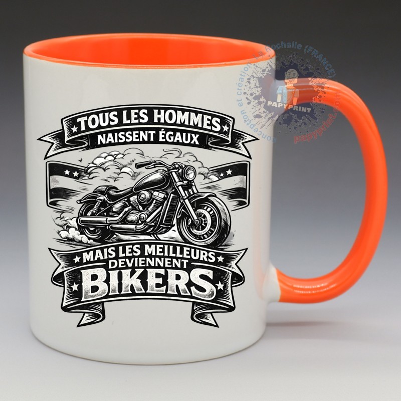 Mug Humoristique - "Tous les hommes naissent égaux, mais les meilleurs deviennent Bikers" (en Céramique 350ml)