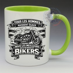 Mug Humoristique - "Tous les hommes naissent égaux, mais les meilleurs deviennent Bikers" (en Céramique 350ml)