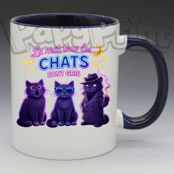 Mug Humoristique/Animaux - "La nuit tous les chats sont gris" (en Céramique 350ml)