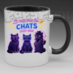 Mug Humoristique/Animaux - "La nuit tous les chats sont gris" (en Céramique 350ml)