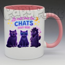 Mug Humoristique/Animaux - "La nuit tous les chats sont gris" (en Céramique 350ml)