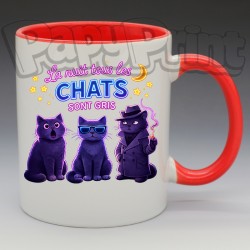 Mug Humoristique/Animaux - "La nuit tous les chats sont gris" (en Céramique 350ml)