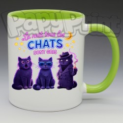 Mug Humoristique/Animaux - "La nuit tous les chats sont gris" (en Céramique 350ml)