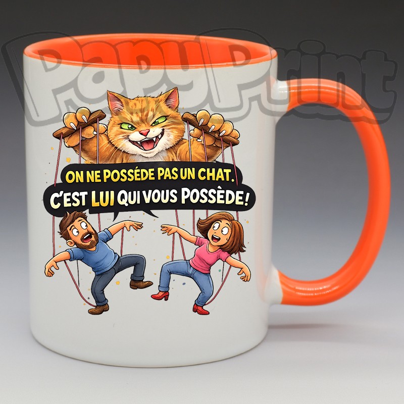 Mug Humoristique/Animaux - "On ne possède pas un chat, c'est lui qui vous possède" (en Céramique 350ml)
