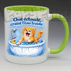 Mug Humoristique/Animaux - "Chat échaudé, craint l'eau froide" (en Céramique 350ml)