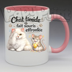 Mug Humoristique/Animaux - "Chat timide, fait souris effrontée" (en Céramique 350ml)