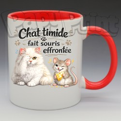 Mug Humoristique/Animaux - "Chat timide, fait souris effrontée" (en Céramique 350ml)