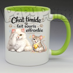 Mug Humoristique/Animaux - "Chat timide, fait souris effrontée" (en Céramique 350ml)