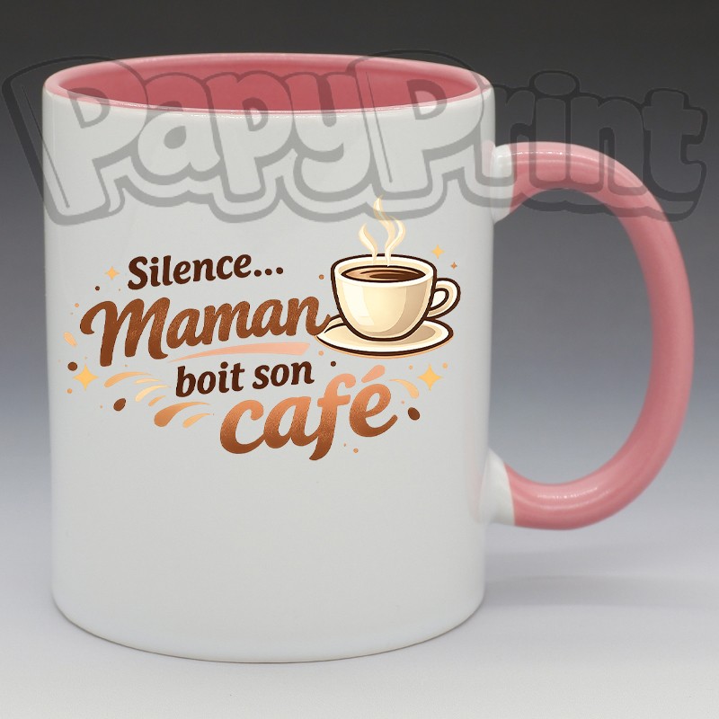 Mug - Maman - "Silence, Maman boit son café" (en Céramique 350ml)