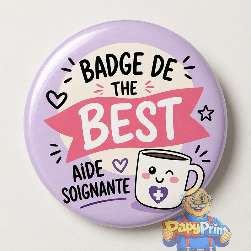 Badge "The Best Aide Soignante" 56 mm | Papy Print