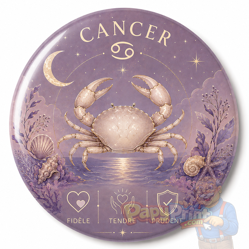 Badge Astrologie "Cancer" 56 mm | Papy Print