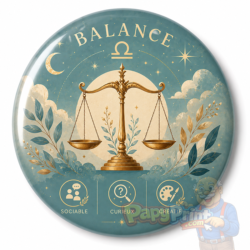 Badge Astrologie "Balance" 56 mm | Papy Print