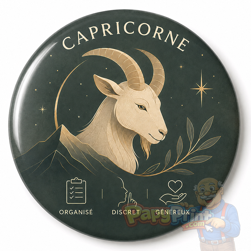 Badge Astrologie "Capricorne" 56 mm | Papy Print
