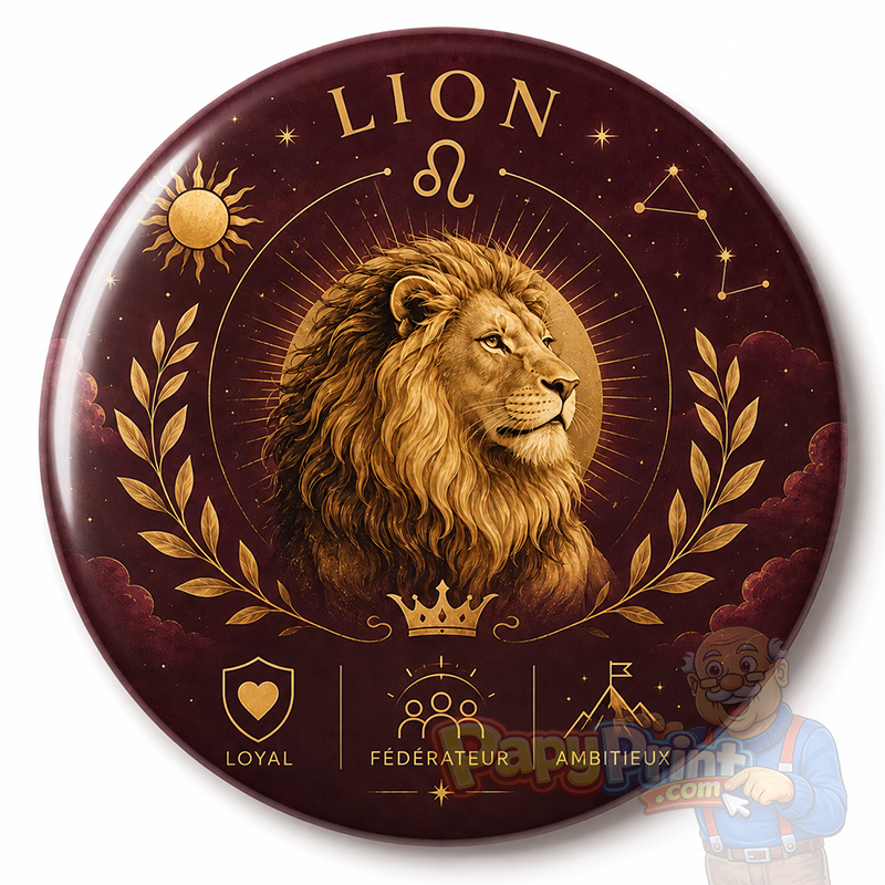 Badge Astrologie "Lion" 56 mm | Papy Print