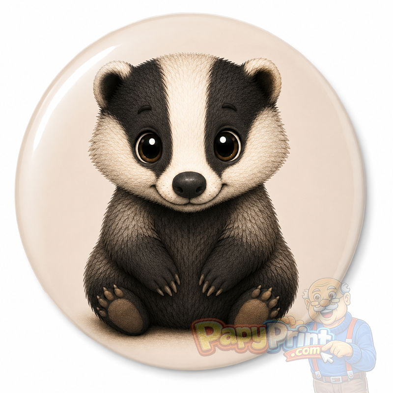 Badge Animaux "Blaireau" 56 mm | Papy Print